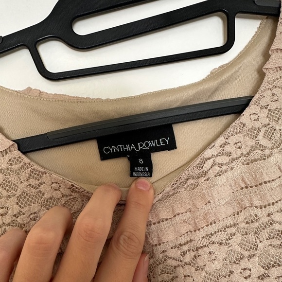 Cynthia Rowley Lace Ruffle Sleeveless Fit & Flare Dress – Blush Beige, Size 8 - Picture 4 of 8